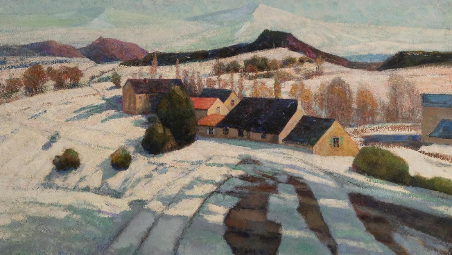 Victor Charreton (1864-1936), Hameau sous la neige, huile sur toile signée, 105 x 151 cm.... Fonds d’atelier de Victor Charreton