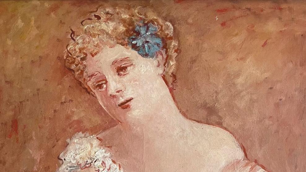 Léonor Fini (1908-1996), Jeune femme à la robe blanche, huile sur toile signée et... Les portraits de la collection Brialy