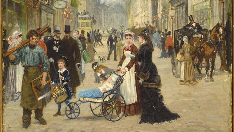 Léon-Joseph Voirin (1833-1887), Rue animée de Nancy, huile sur toile, 1878, 46 x 33 cm. Adjugé :... Voirin et Benoit-Lévy,  entre Nancy et les Pays-Bas