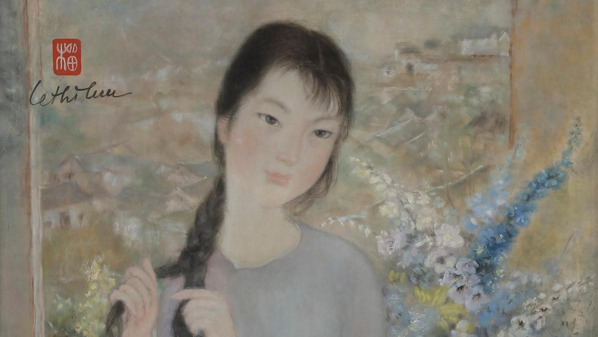 Lê Thi Luu (1911-1988), Jeune fille refaisant sa natte devant une table basse sur... Record français pour Lê Thi Luu