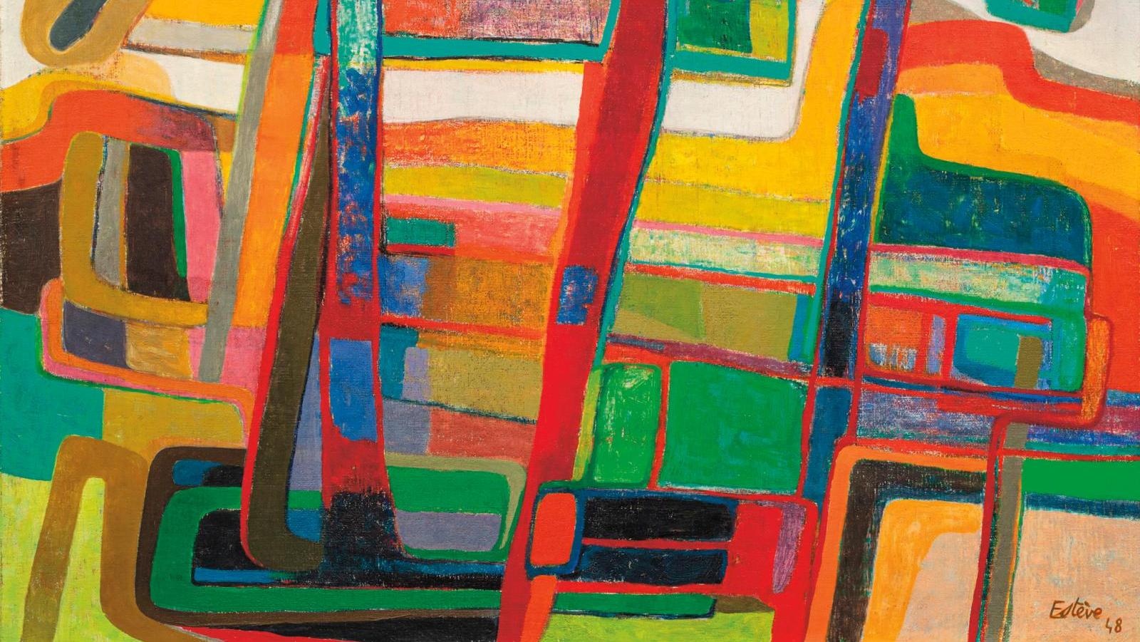 Maurice Estève (1904-2001), La Colline aux trois arbres, 1948, huile sur toile, 65 x 81 cm.... La colline arborée version Estève