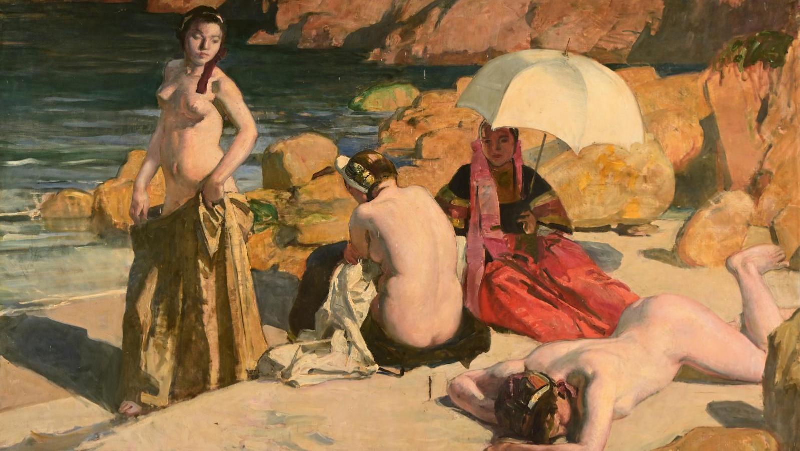 Lucien Simon (1861-1945), Baigneuses bretonnes dans les rochers, 1913, huile sur... Les violons d’Ingres de Lucien Simon
