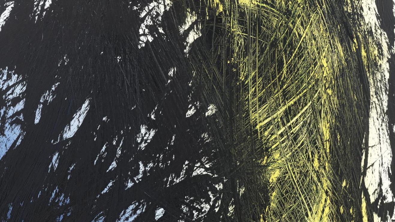 Hans Hartung (1904-1989), P 40 1985 H1, acrylic on cardboard mounted on board, adhesive... A Large Format Hans Hartung