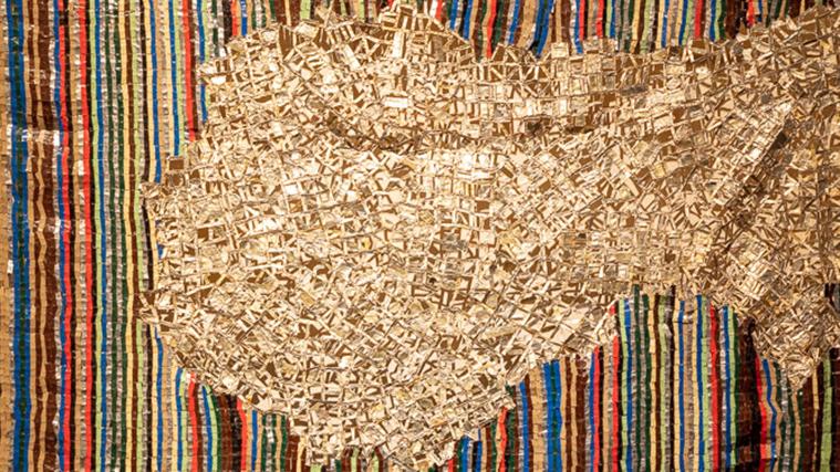 El Anatsui (b. 1944), Looking for Freedom, detail of the installation, 2020. Éric... El Anatsui: A Majestic Showing at the Conciergerie in Paris 