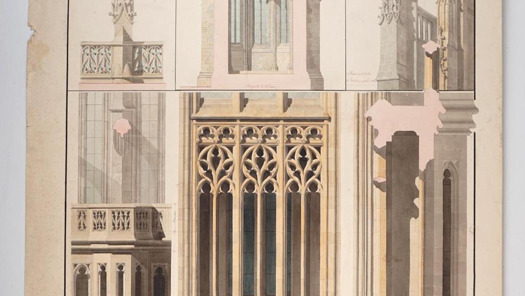 Émile Sagot (1805-1888), Mont-Saint-Michel - détail de l’abside, une feuille de l’ensemble... Émile Sagot's dream of Mont-Saint-Michel