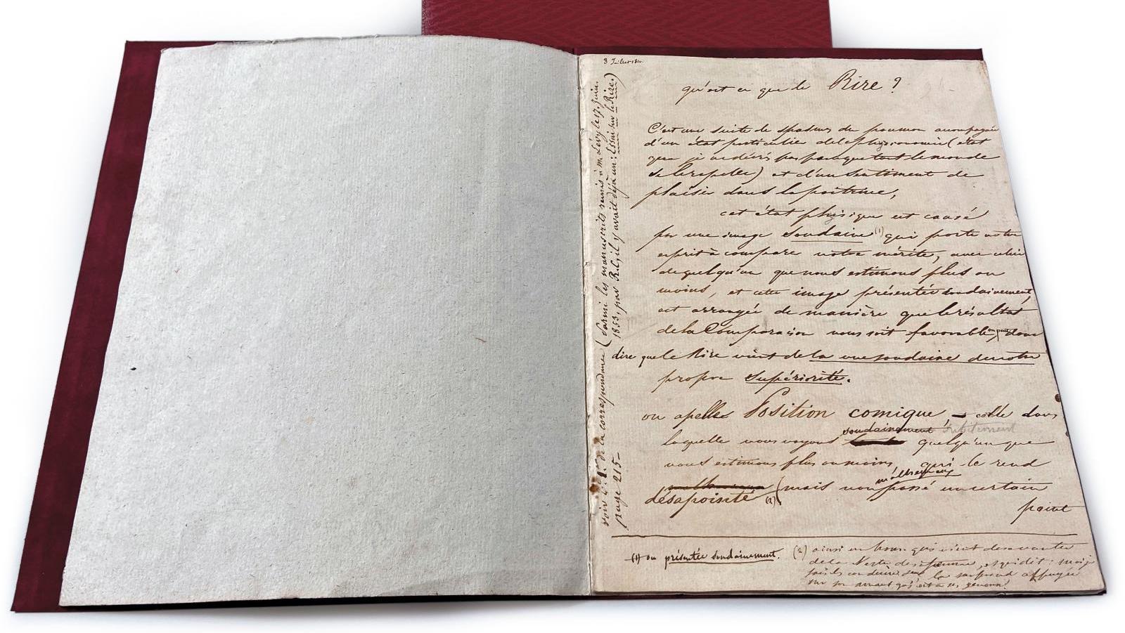 Stendhal (1783-1842), Le Rire, manuscrit autographe, 7 pages in-4° (23 x 18,5 cm),... Rire comme Stendhal, rêver avec Baudelaire