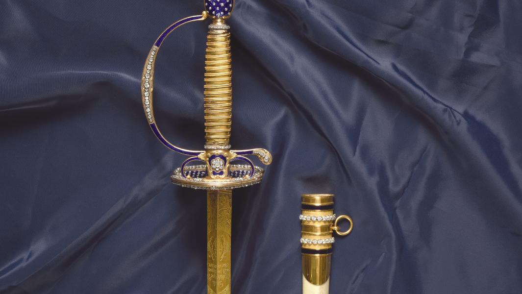Louis XVI period, c. 1780, sword for a prince or high dignitary, gold and royal blue... A Dazzling Louis XVI Era Sword