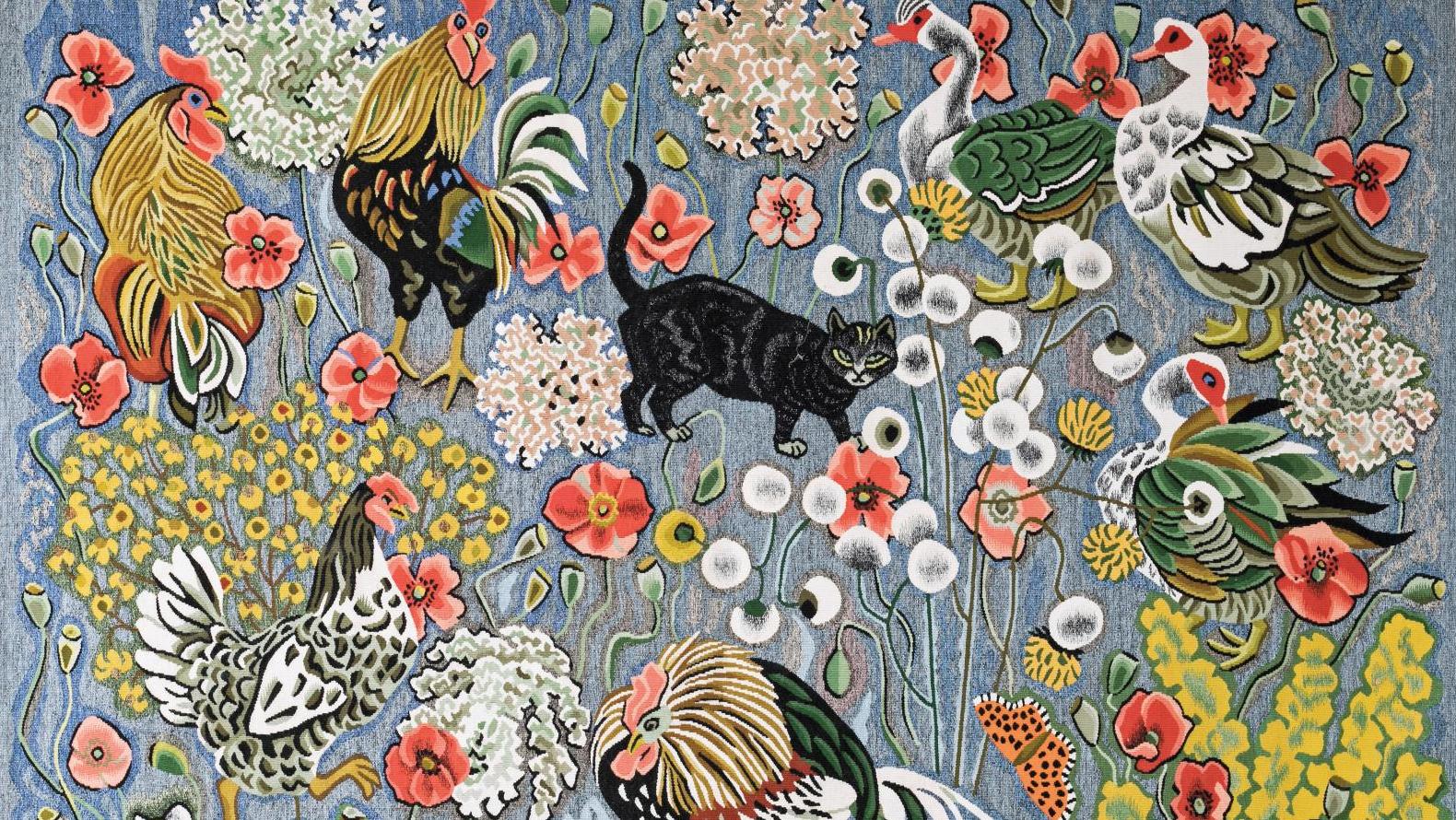 Dom Robert (1907-1997), La Cour du chat, tapisserie exécutée en basse lisse, tisséeà... Cote : Quand les tapisseries apprivoisent la nature…