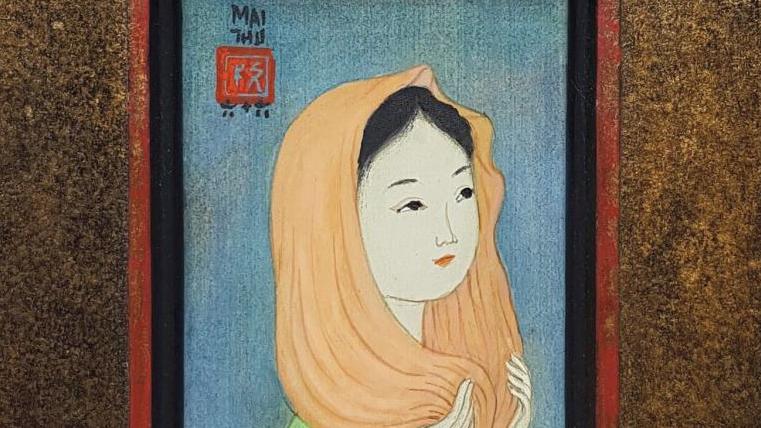 Mai Trung Thu, dit Mai-Thu (1906-1980), Jeune femme à l’écharpe rose, encre et couleurs...  Moderne et contemporain : Mai-Thu et Claude Viallat