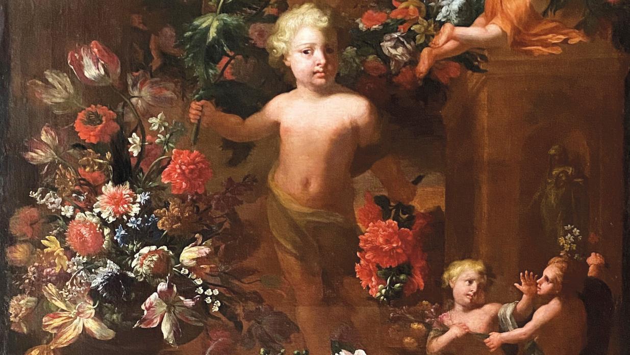 Attributed to Jean-Baptiste Monnoyer (1636–1699), Still Life with Flowers and Putti,... Monnoyer and the Love of Flowers During the Reign of Louis XIV