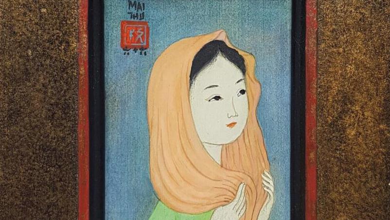 Mai Trung Thu, aka Mai-Thu (1906–1980), Untitled, two inks and colors on silk, signed... From the Abstraction of Viallat to the Silk Paintings of Mai-Thu 