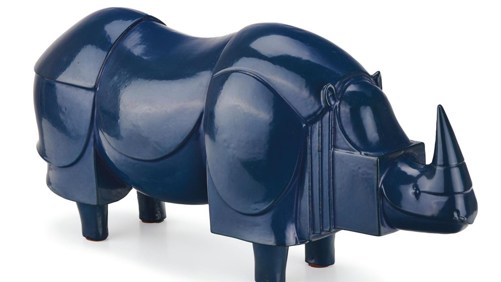 François-Xavier Lalanne (1927–2008), Rhinocéros bleu (Blue Rhinoceros), 1981, bronze... Lalanne and the Charging Rhinoceros