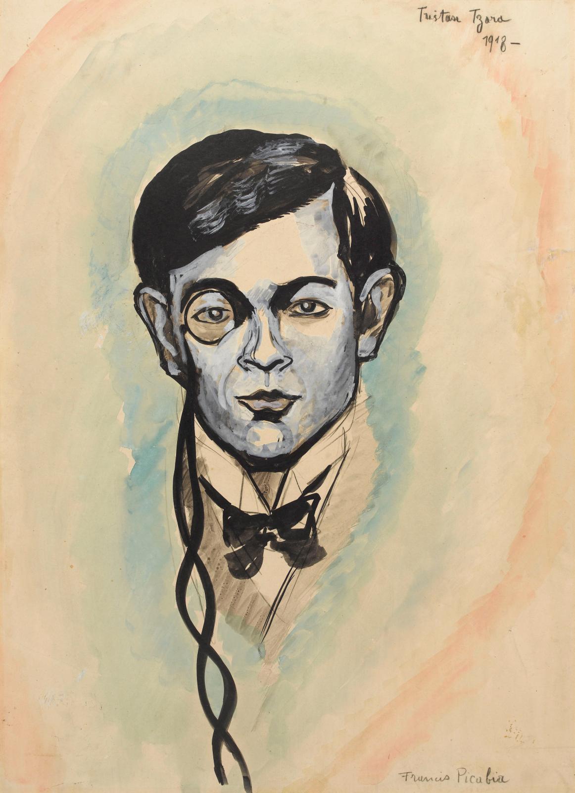 Francis Picabia (1879-1953), Portrait de Tristan Tzara, 1918, mine graphite, gouache et aquarelle sur papier, 62,8 x 45,6 cm, Paris, Centr