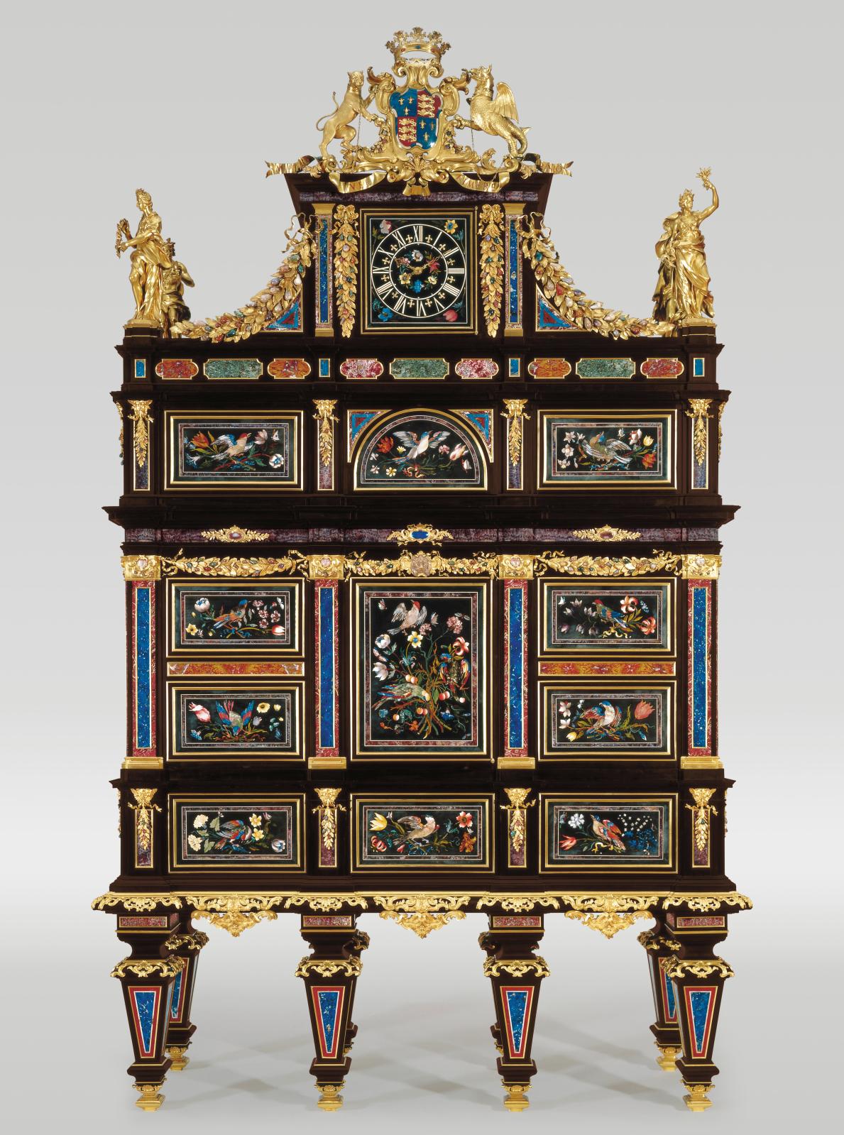 The Badminton Cabinet, meuble en pierres dures, ébène et bronze ciselé, vers 1720-1732. Acquis pour 27 M€ en ventes aux enchères publiques