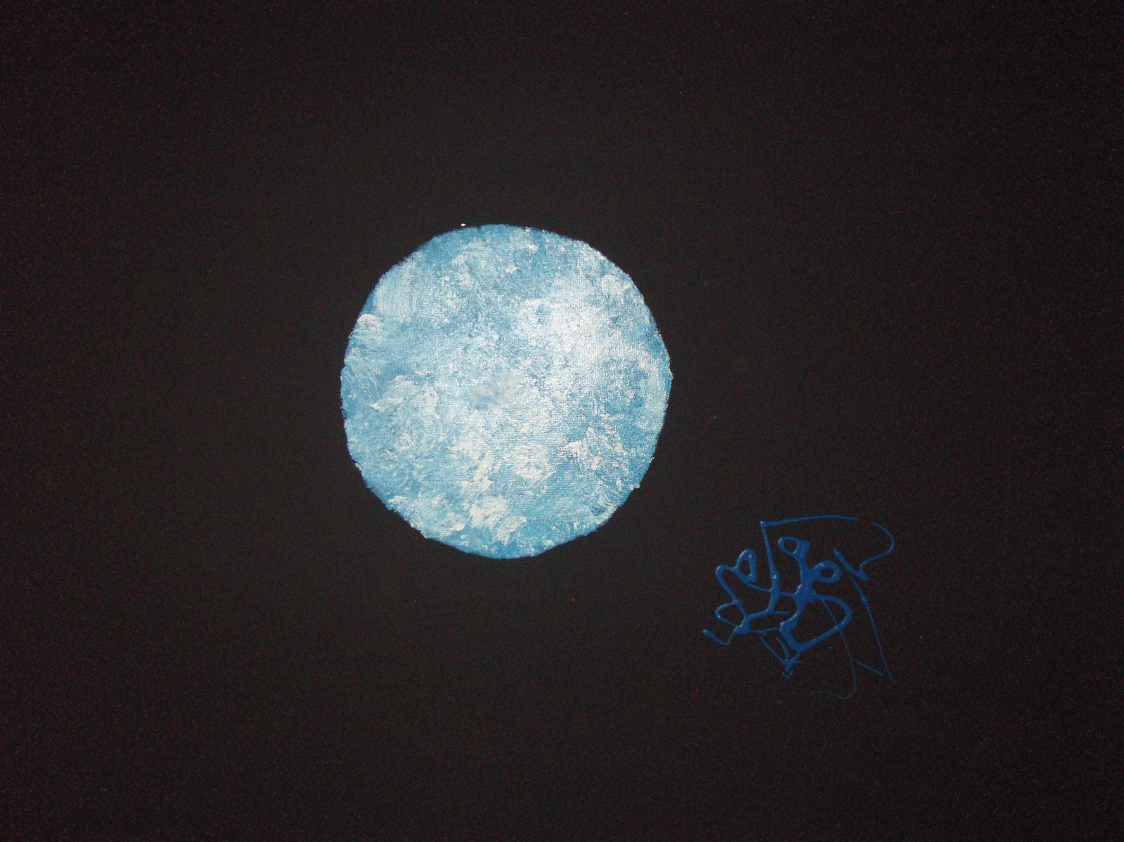 Astre bleu et blanc et Cosmos 651, 2010, acrylique sur toile et dripping (bleu), 92 x 73 cm (détail). DR