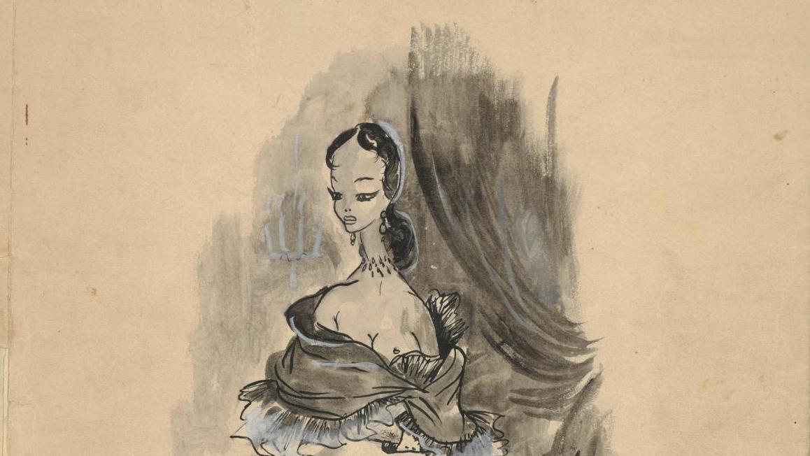 Yves Saint Laurent (1936-2008), dessin d’après le roman Madame Bovary de Gustave... Madame rêve en Bovary