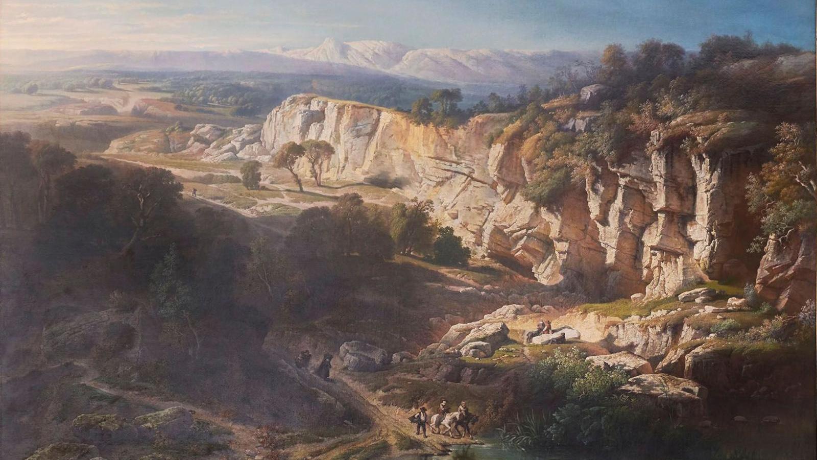 Ferdinand Marinus (1808-1890), Paysage au passage à gué des bergers, 1856, huile... Un Marinus format XXL