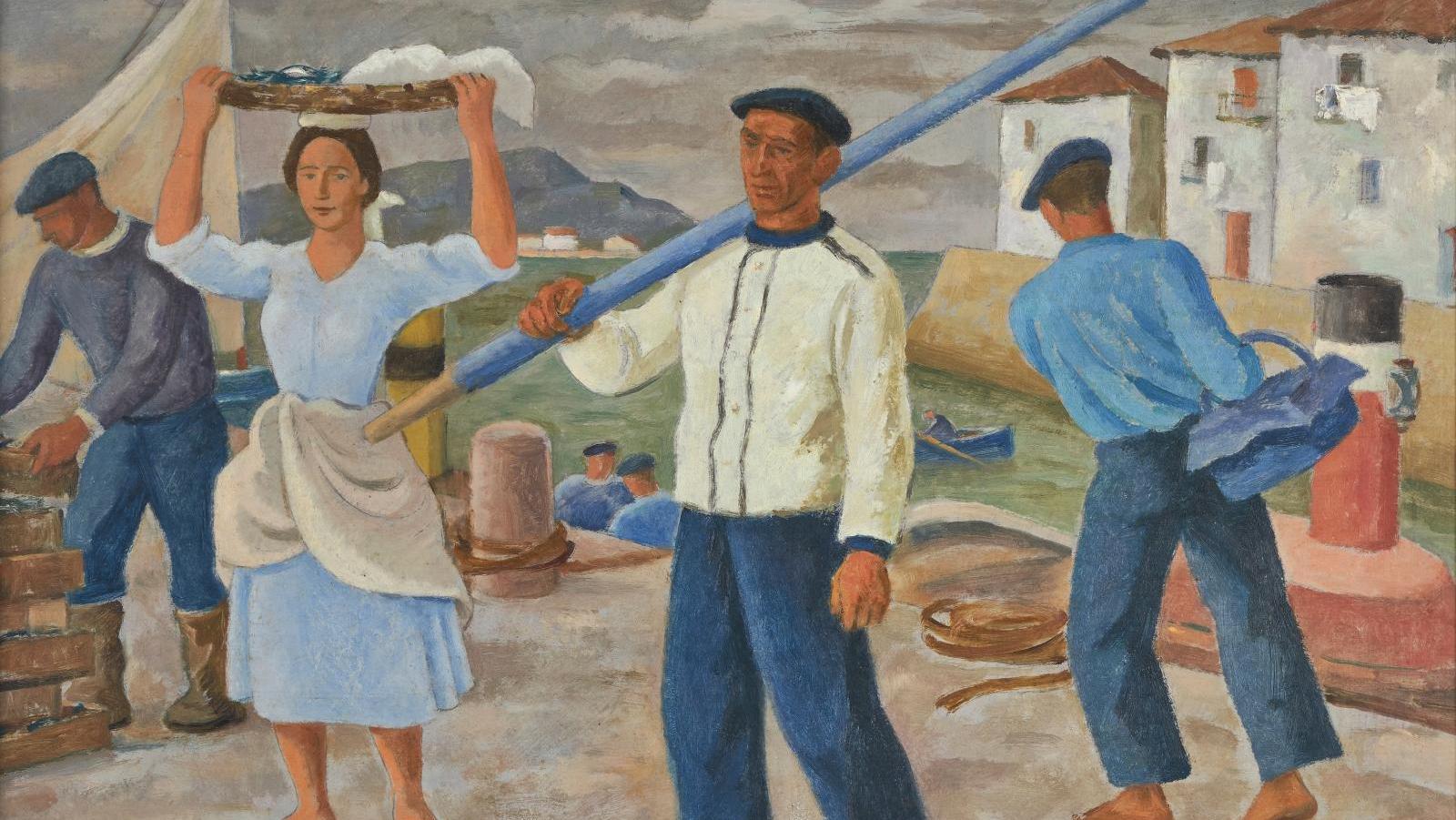 Ramiro Arrue (1892-1971), Le Retour de pêche, huile sur panneau signée, 54 x 77 cm.... Les belles moissons de l’été basque