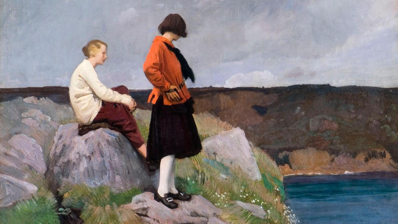 Laura Knight (1877–1970), The Cornish Coast aka Two Girls and a Dog, 1917, oil on... Great British Painter: Dame Laura Knight 