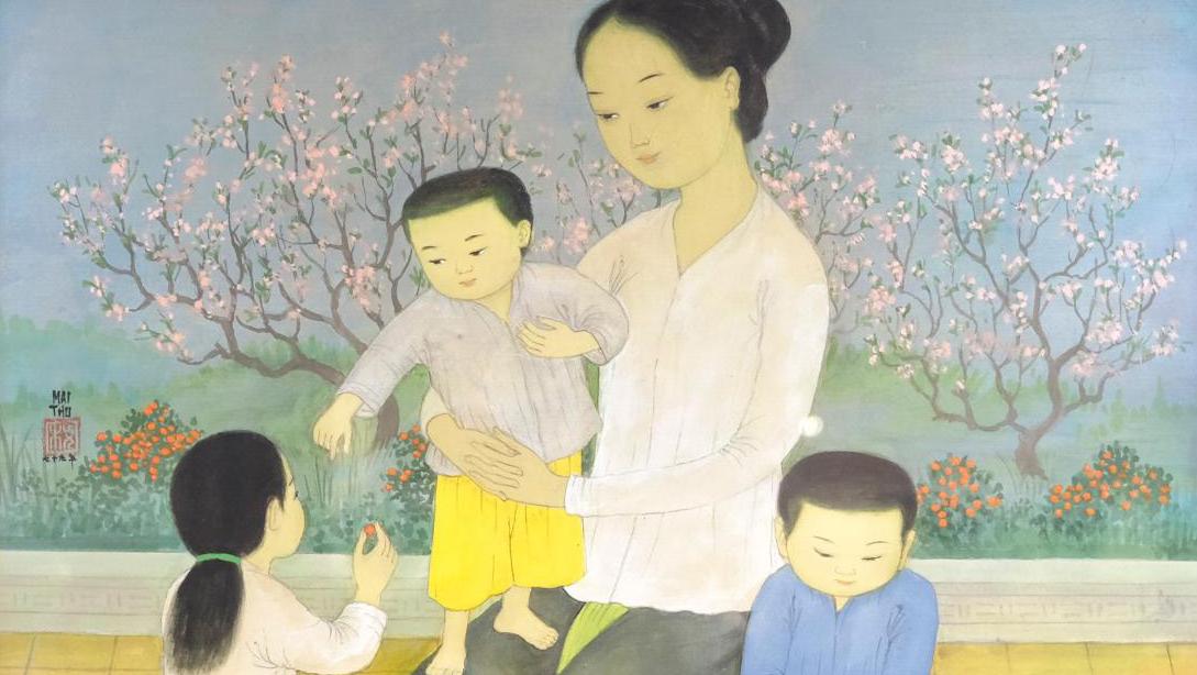 Mai Trung Thu, aka Mai-Thu (1906-1980), Mère et enfants aux cumquats (Mother and... Maternal Love According to Mai-Thu