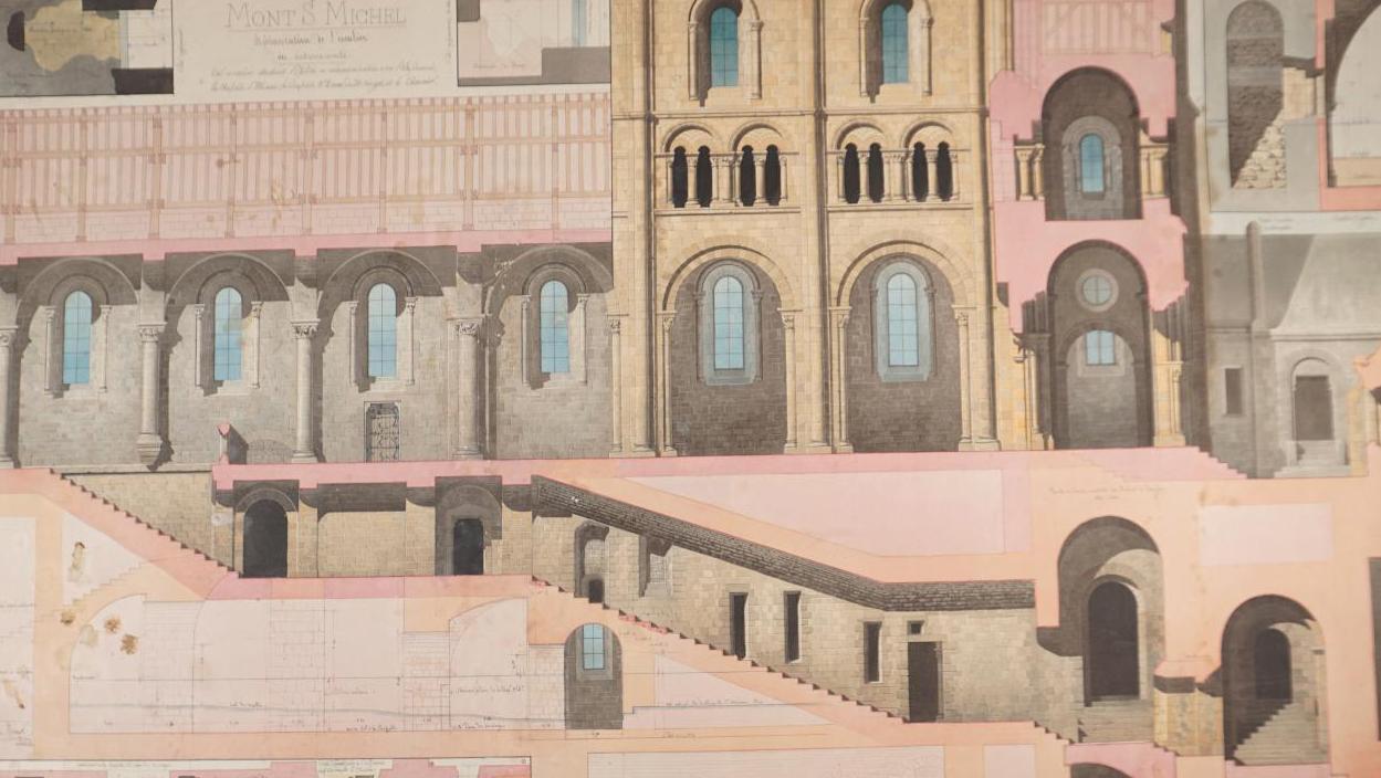 Émile Sagot (1805-1888), L'Abbaye du Mont-Saint-Michel, a set of 65 watercolor architectural... Emile Sagot: A Triumphant Return to Mont-Saint-Michel