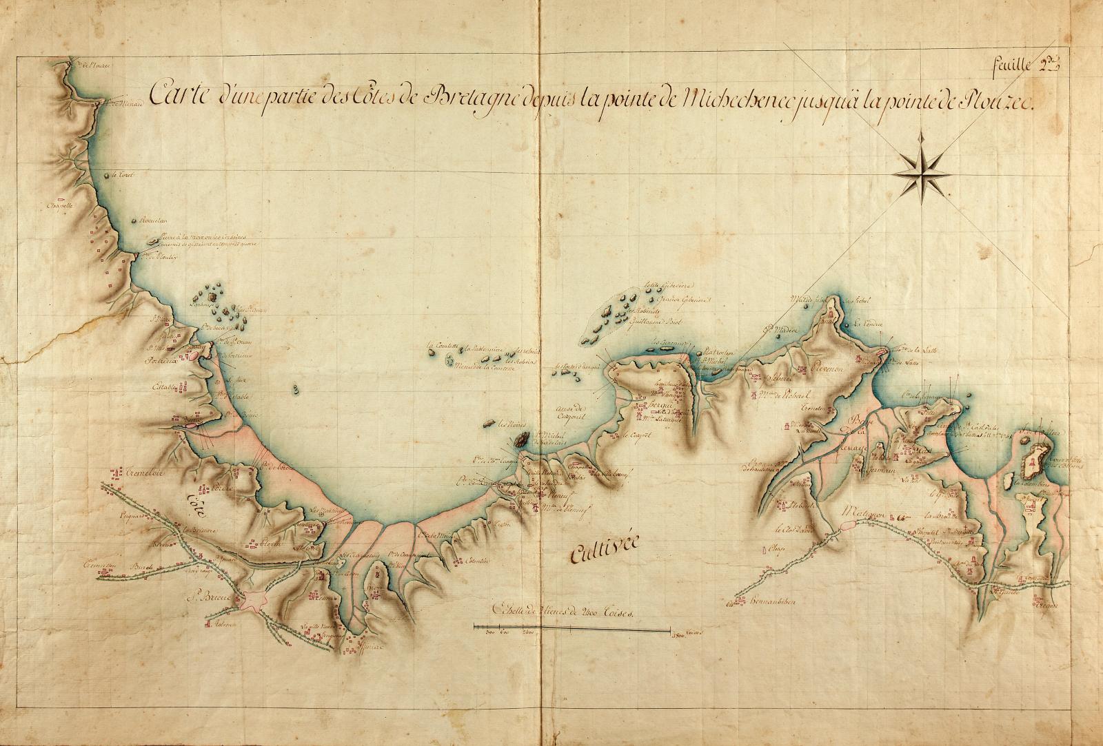 Aimé Philogène de Coniac. Carte analytique de la navigation de la rivière de Vilaine, 1er juillet, an 1800, panorama manuscrit sur papier 