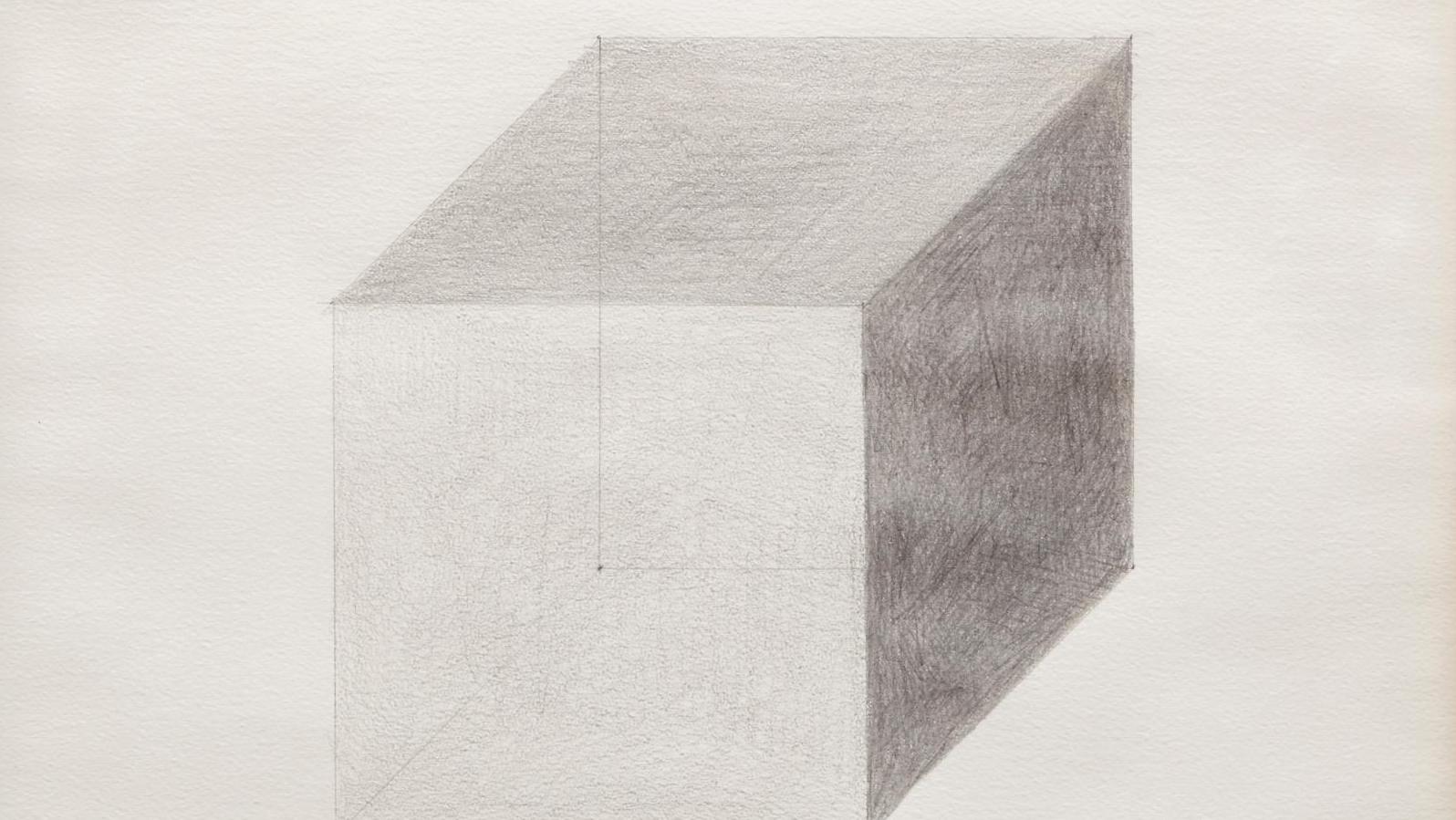 Sol Lewitt (1928-2007), Cube en perspective, 1982, dessin à la mine de plomb, 55 x 55 cm.... L’art minimaliste de Sol lewitt