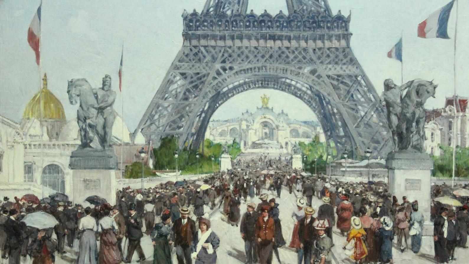 Léon Zeytline (1885-1962), Exposition universelle de 1900, huile sur toile, 73 x 100 cm.... La Belle époque vue par Zeytline