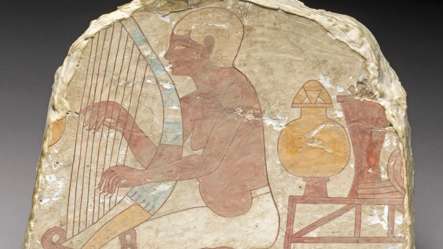 Égypte, Nouvel Empire, XVIIIe dynastie (1550-1292 av. J.-C.). Fragment de peinture... De l’écriture à la musique, plaisirs d’esthètes