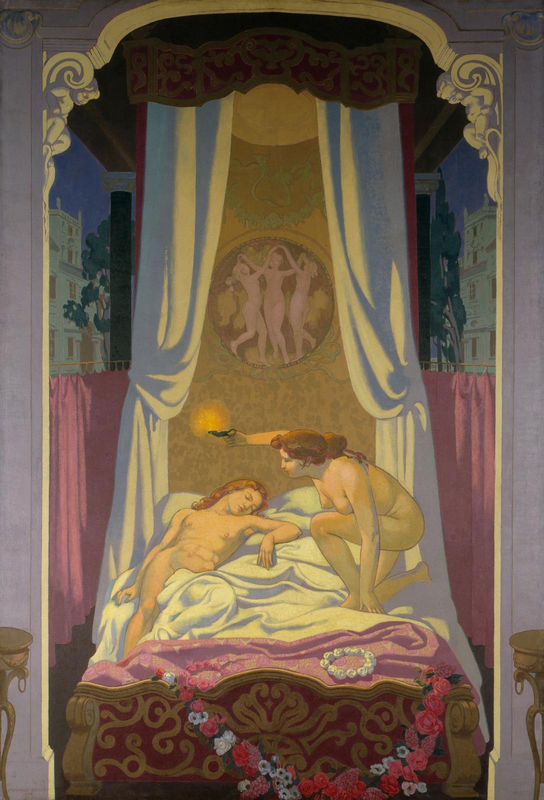 Maurice Denis (1870-1943), Psyché découvre que son mystérieux amant est Amour (« L'histoire de Psyché »), 1908-1909, huile sur toile, 395 