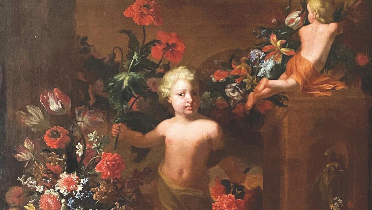 Attributed to Jean-Baptiste Monnoyer (1636-1699), Nature morte de fleurs animée de... Monnoyer’s Opulence; Criaerdl’s Elegance