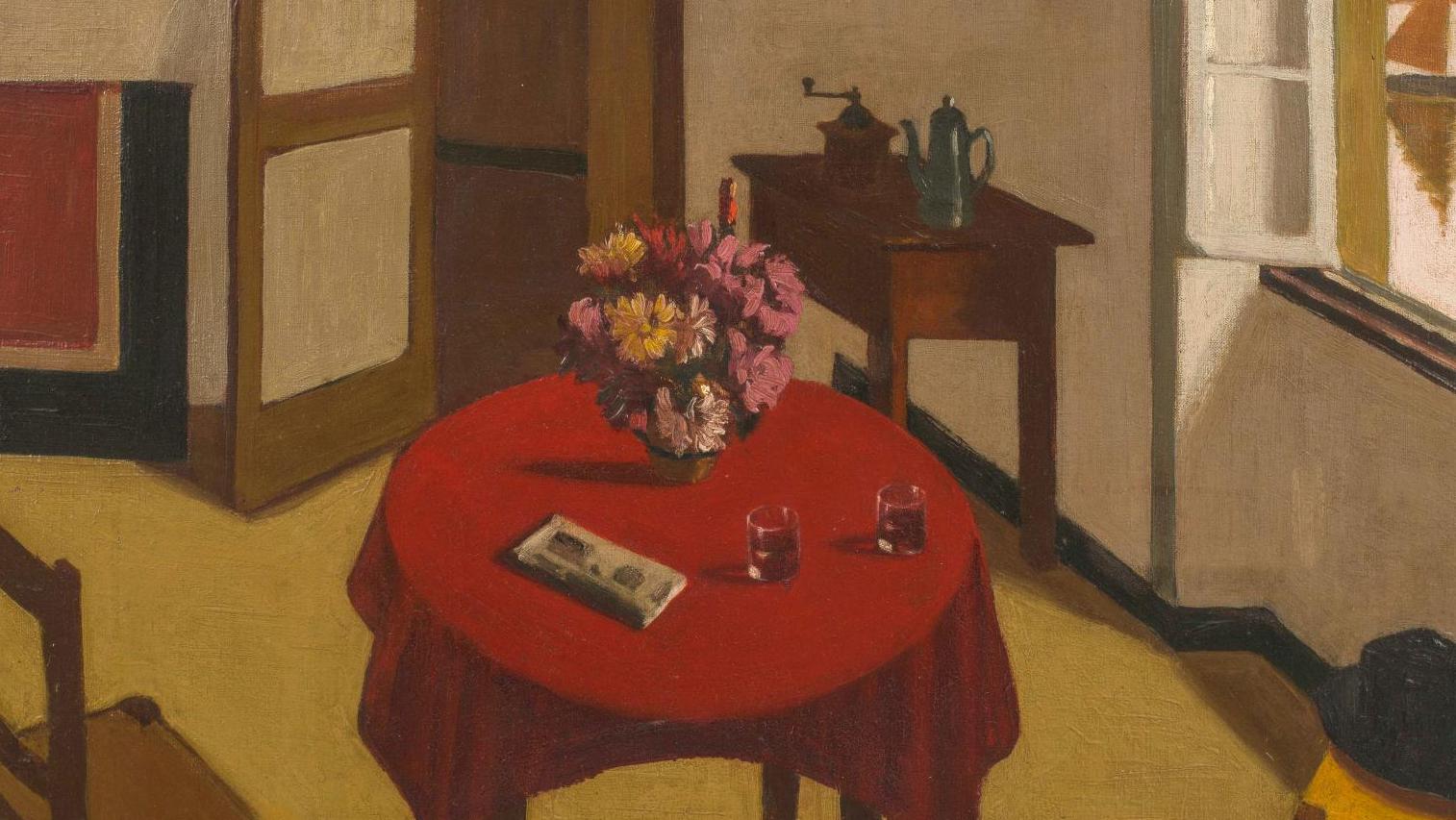 Marius Borgeaud (1861-1924), Intérieur à la table rouge, Audierne, 1923, huile sur... Record surprise pour Borgeaud