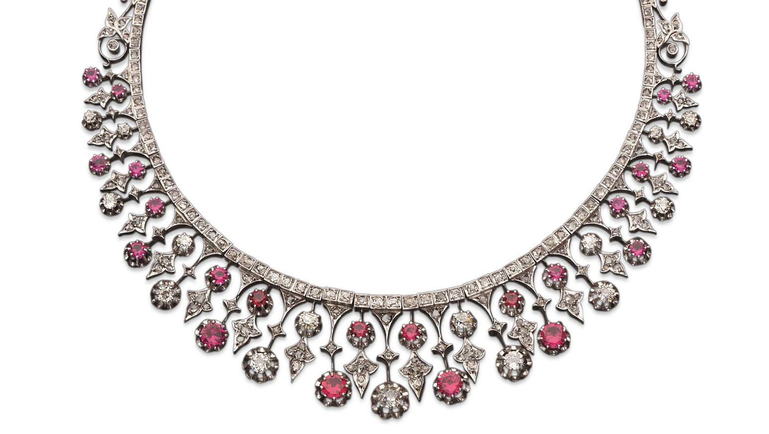 Beaumont & Cie in Lyon. "Drape" necklace, before 1890, articulated white gold, antique-... The Art of Fin-de-Siècle Jewelry