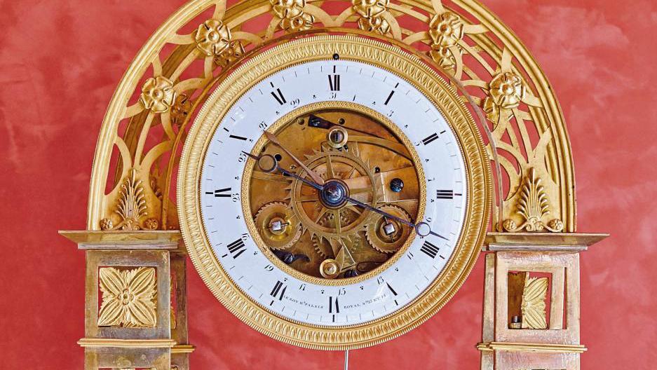 Louis XVI period. A gilt bronze skeleton clock, dial on an enameled annulated plaque,... From the Living Room to the Bedroom: Cannes-Style Elegance