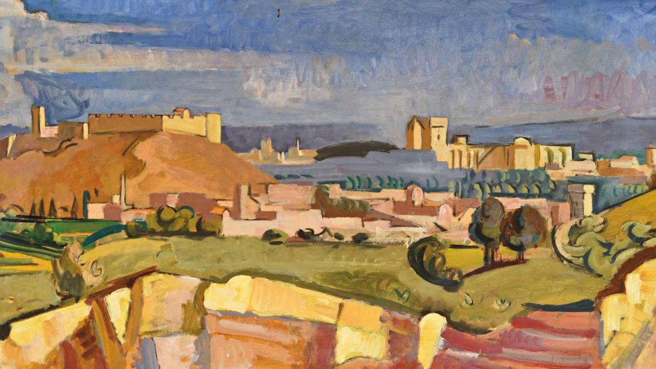 André Lhote (1855-1962), Paysage d’Avignon, huile sur papier marouflé sur toile,... André Lhote en Avignon, la cité des papes 