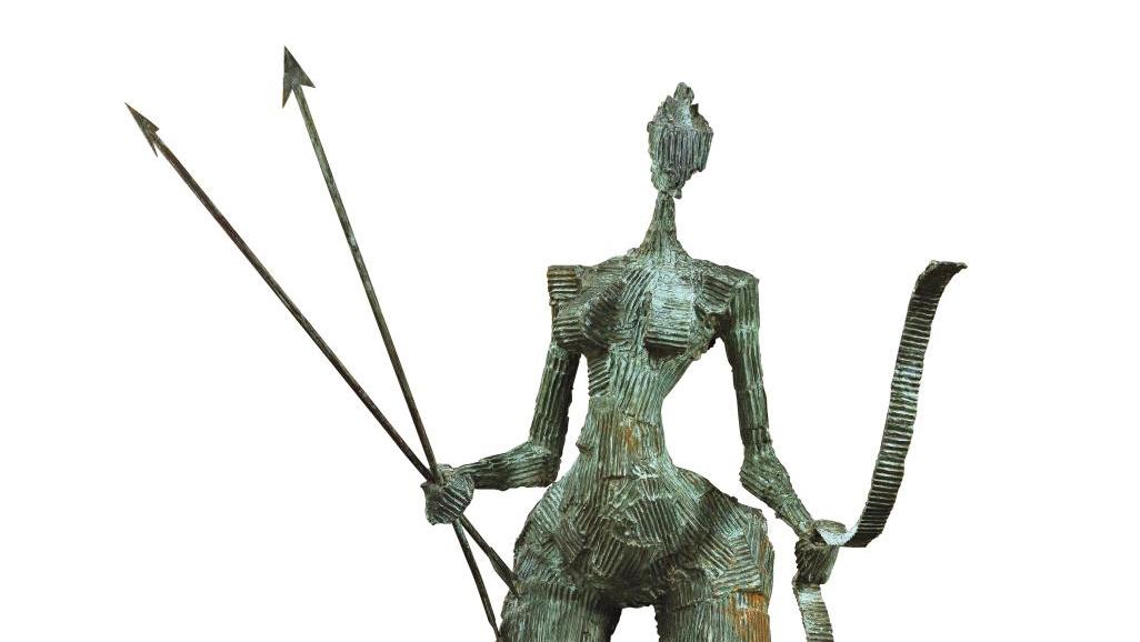 Michel Audiard (né en 1951), La Diane, sculpture en bronze à patine vert antique,... La mythologie gréco-romaine façon Audiard