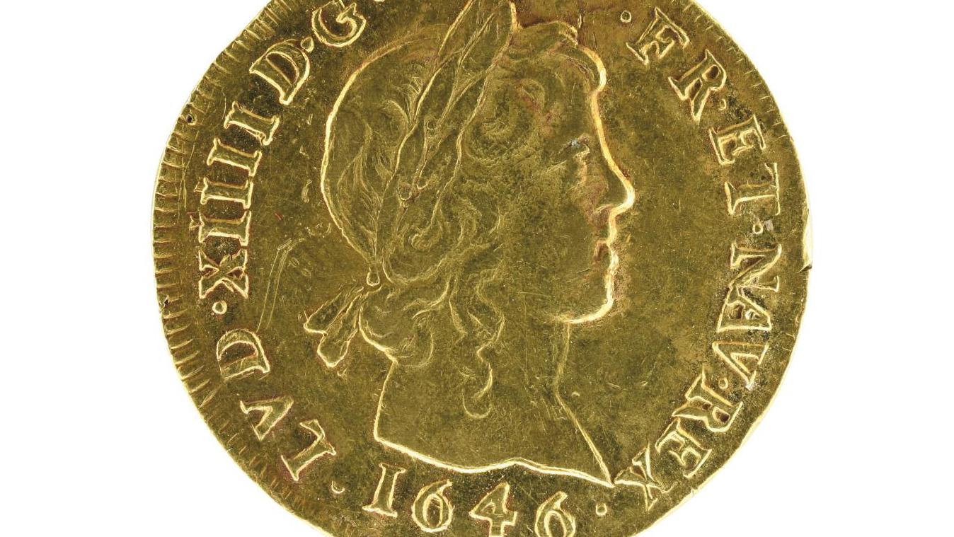 Louis XIV. Double louis "à la mèche longue", 1646, P Dijon.Estimate: €10,000/15,... Louis d'or from the Plovezet Treasure