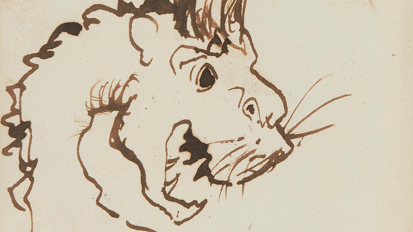 Victor Hugo (1802-1885), Tête de gargouille (Head of a Gargoyle), pen and brown ink... The Collection of Jean and Sheila Gordon, Two Lovers of Victor Hugo