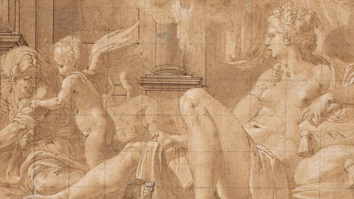 Francesco Primaticcio dit Primatice (1504-1570), Danaé, plume et encre brune, lavis... Le trait de la séduction