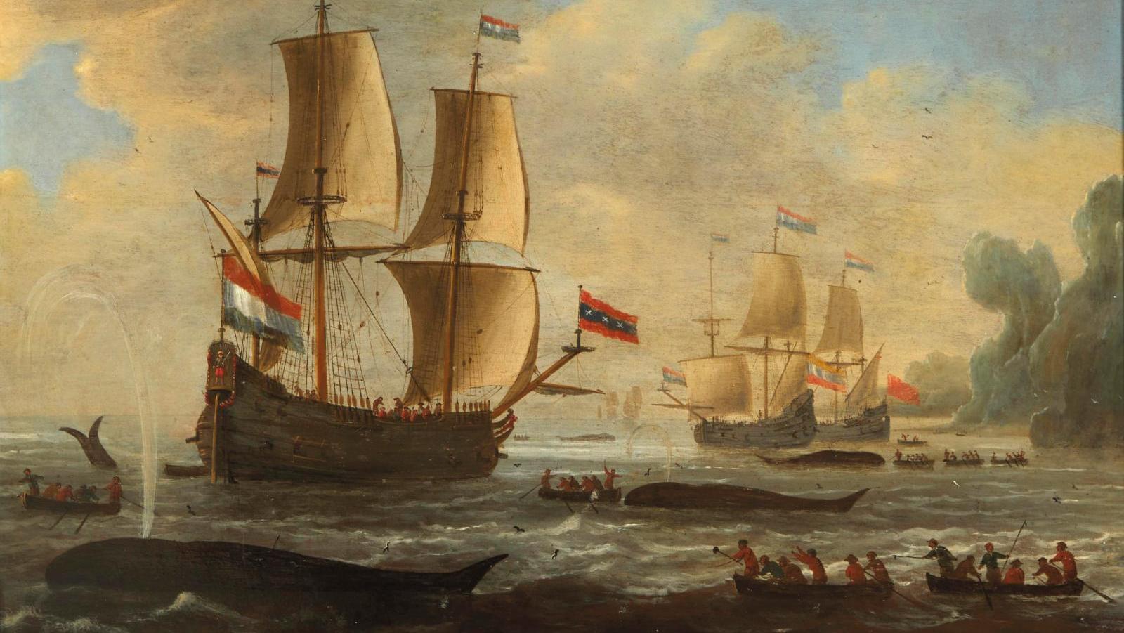 Attribué à Peter van den Velde (1634-apr. 1687), Chasse à la baleine dans le Grand... Peter van den Velde chasse dans les mers arctiques