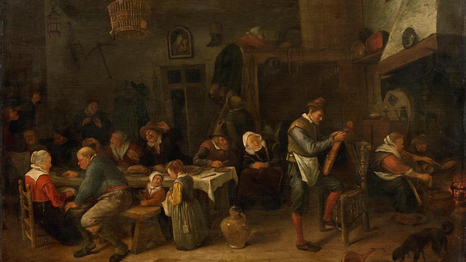 Jan Steen (1626-1679), "Peasants at an inn", non-cradled oak panel, signature (?)... A Pancake Feast 