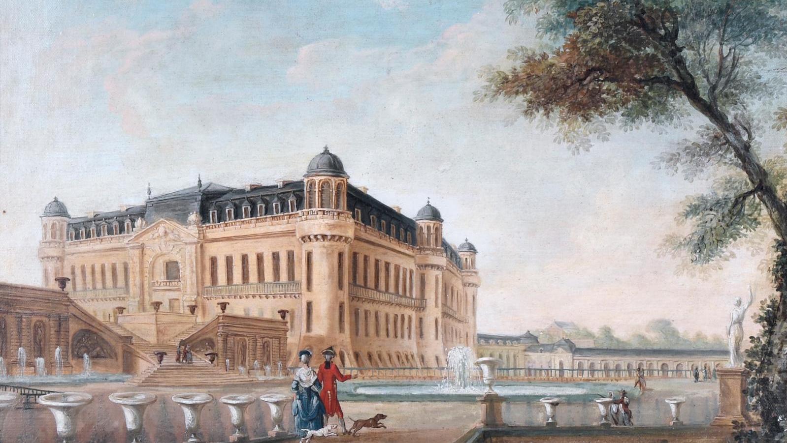 École française du XIXe siècle, suiveur de Jean-Baptiste Lallemand (1716-1803), Vue... Une promenade dans le parc de Chantilly