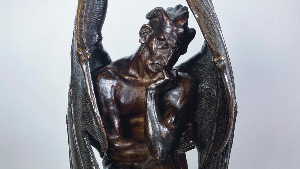 Jean-Jacques Feuchère (1807-1852), Méphistophélès, épreuve en bronze à patine brun... Feuchère et Carriès, sculpteurs fulgurants
