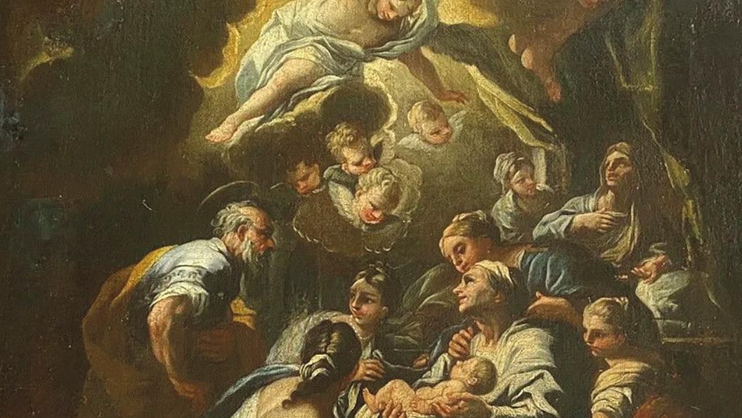 Attribuée à Luca Giordano (1634-1702), La Naissance de la Vierge, huile sur toile,... Une œuvre napolitaine attribuée à Luca Giordano