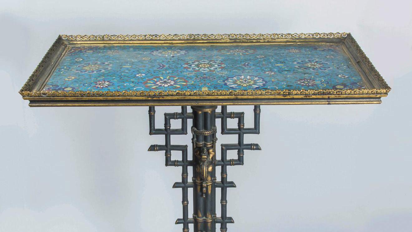 Ferdinand Barbedienne (1810-1892) after Édouard Lièvre (1828-1886), c. 1880, bronze... A Japanese-Inspired Table by Lièvre