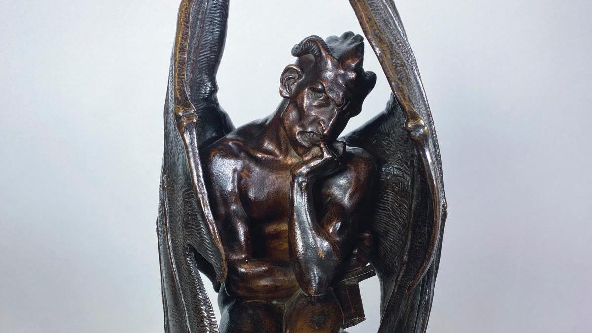 Jean-Jacques Feuchère (1807–1852), Mephistopheles, bronze proof with a nuanced dark... The Romanticism of Feuchère and Carriès