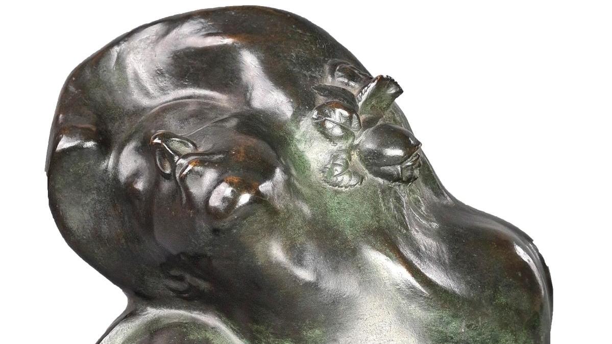 Émile-Antoine Bourdelle (1861-1929), Baiser à la rose ou le Rêve, épreuve en bronze... Un baiser de Bourdelle à tendance symboliste