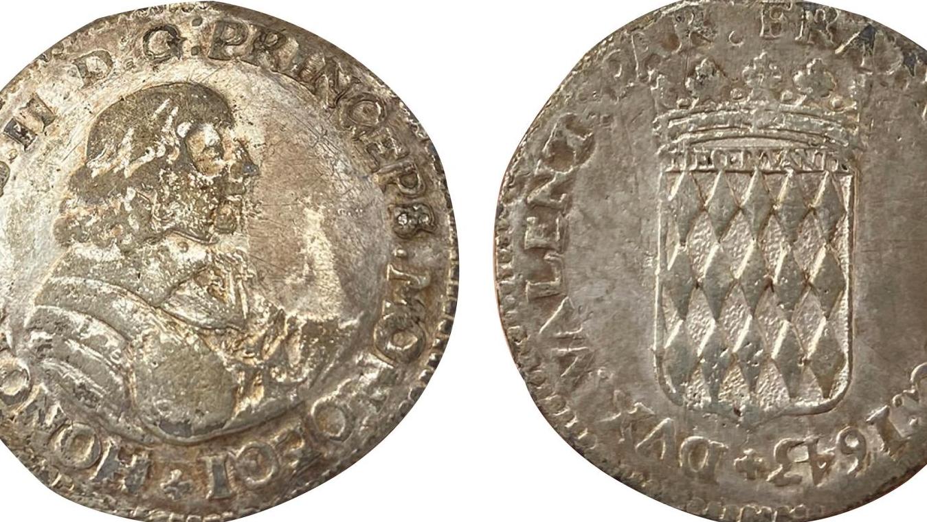 Principauté de Monaco, Honoré II (reg. 1604-1662). Demi-écu (30 sols), 1643, argent,... Un demi-écu historique