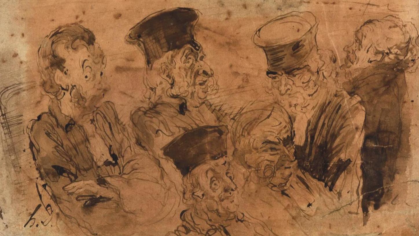 Honoré Daumier (1808-1878), Les Magistrats, dessin à l’encre de Chine sur papier... Honoré Daumier, un trait toujours affûté