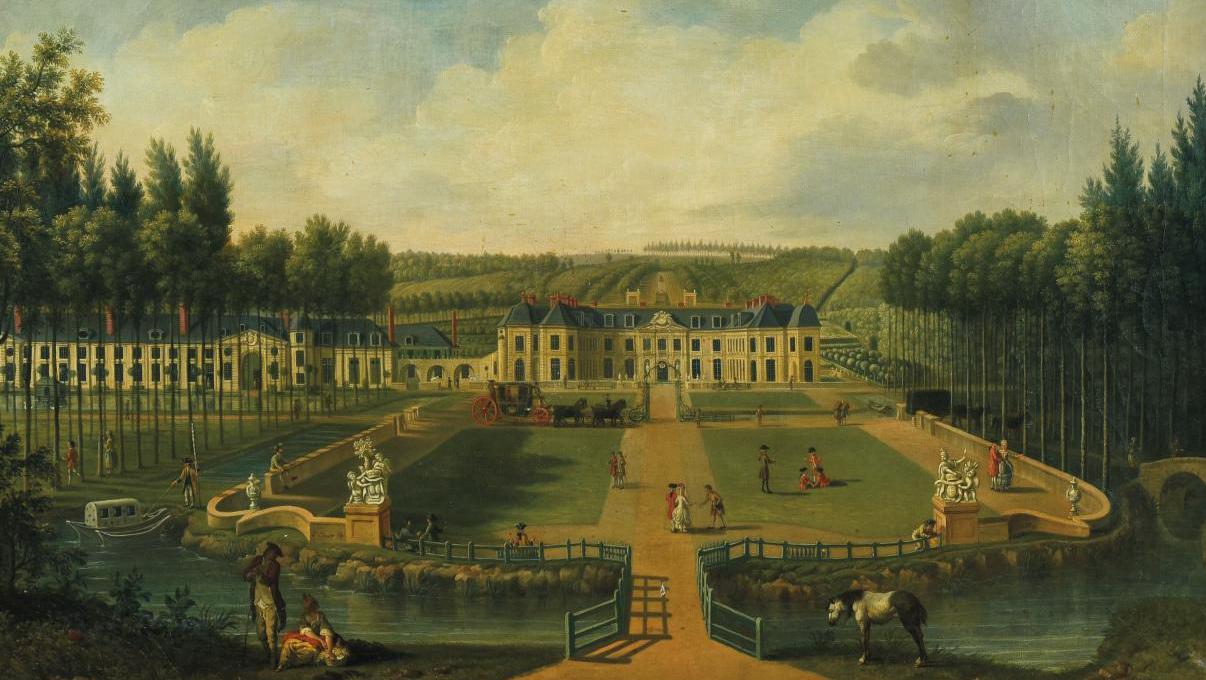 Pierre-Alexandre Royer (1769-1796), Vue du château de la Brosse, côté cour, huile... Souvenirs des Montmorency